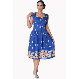 🚫SOLD🚫Blue floral & fruit swing shirt dress